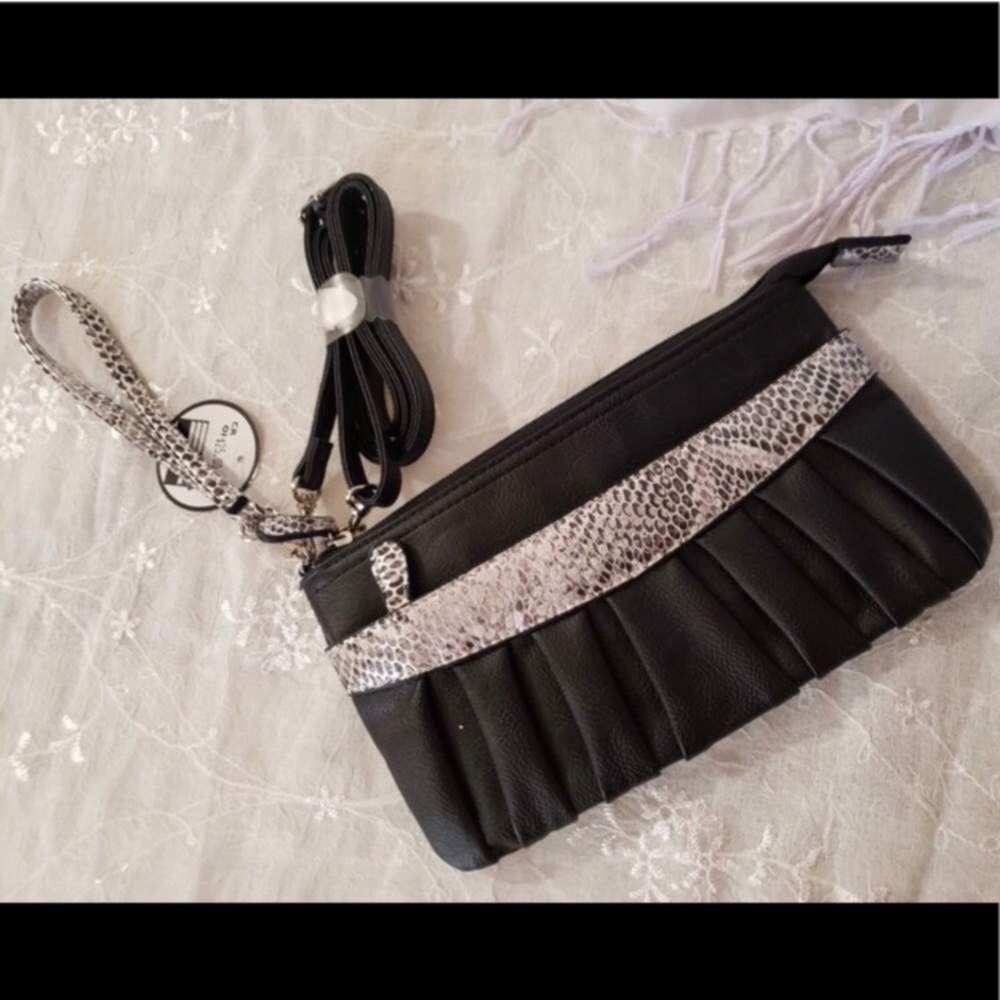 Fiorelli Black Snakeskin Leather WristletCrossbody